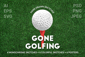 Golf engraved sketches and posters