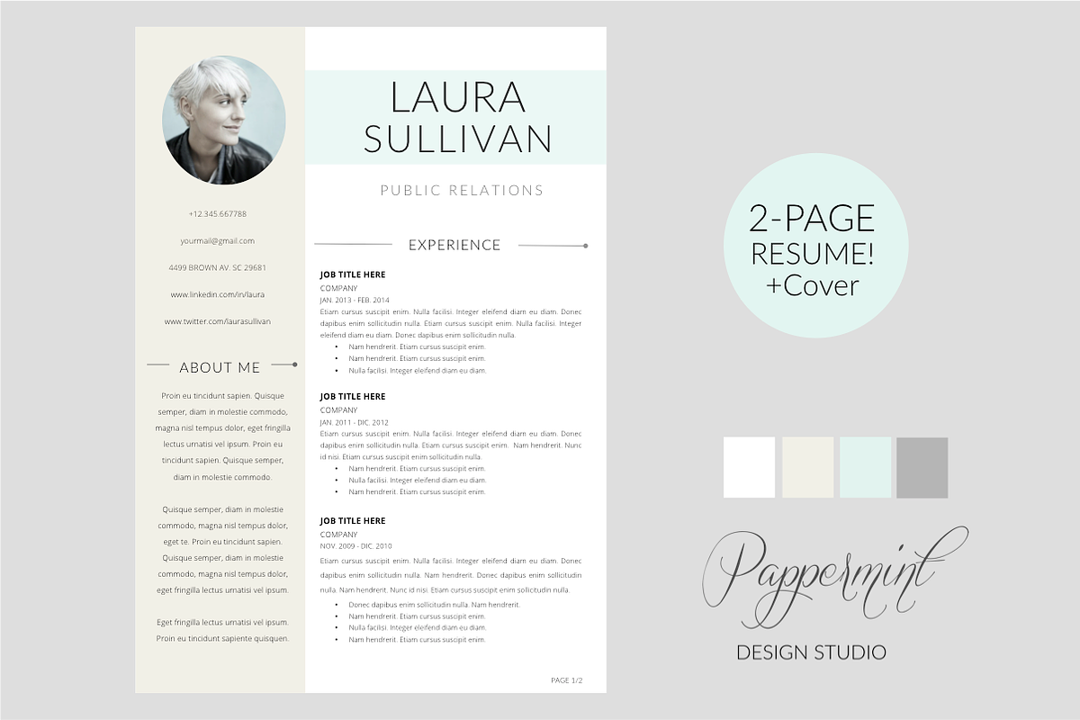 Resume Template + Cover Letter  WORD, a Resume Template by PAPPERMINT RESUME STUDIO (Photo 1 of 4)