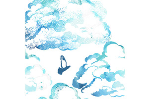 Clouds seamless background with, an Illustration by Nenahliadava Design