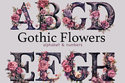 Gothic Flowers Watercolor Alphabet, a Decorative Illustration by GlamArtZhanna (Thumbnail 1 of 7)