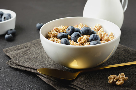 Granola with blueberries in a bowl