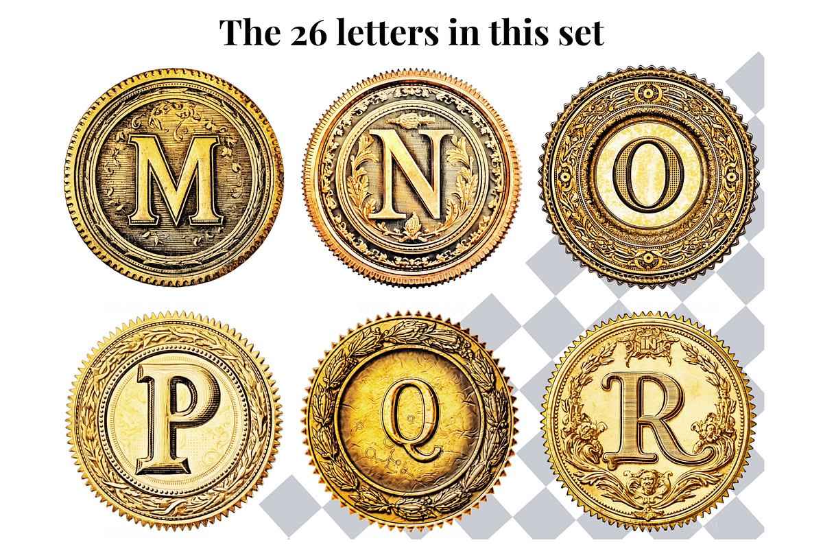 Antique Gold Stamp Alphabet Letters, a Decorative Illustration by Creative Art By SamM (Photo 5 of 10)