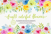 Bright watercolor flowers clipart, an Object Graphic by rosypatterns (Thumbnail 1 of 5)