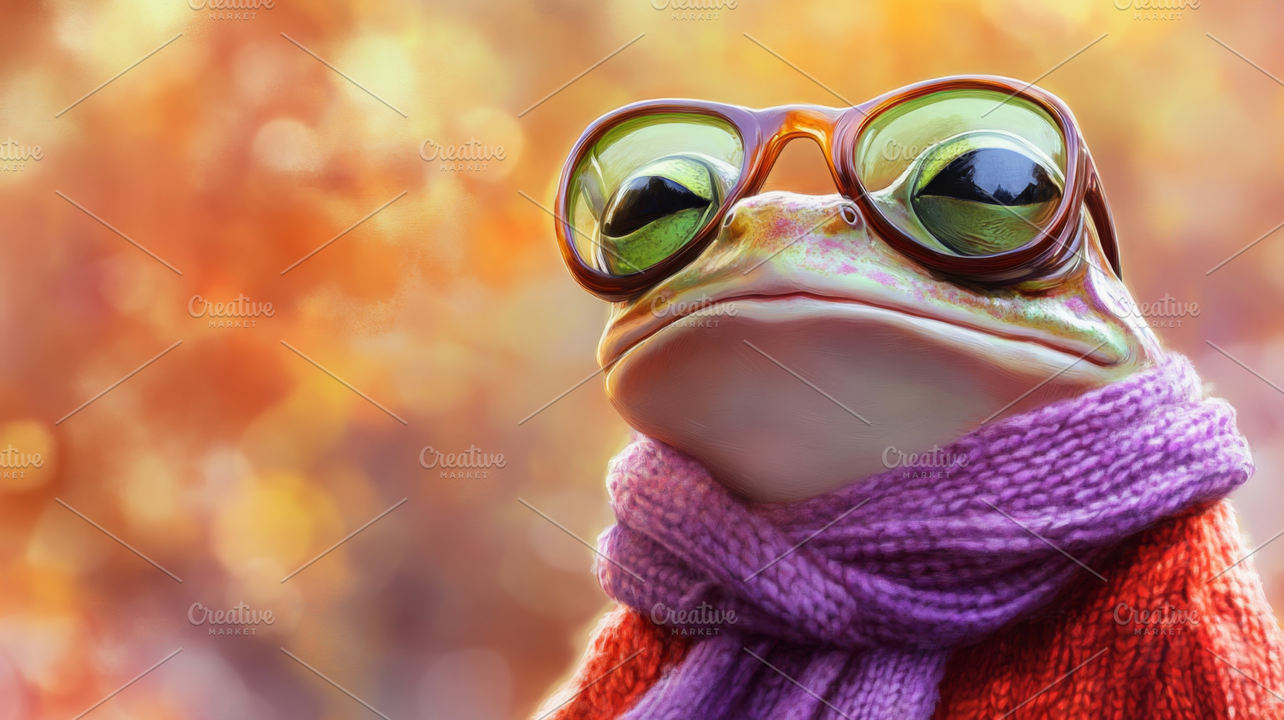 Stylish Frog in Glasses and Scarf Enjoying Autumn, an Abstract Photo by Natalia Klenova's Shop