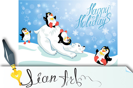 Card with penguins and polar bear, a Card Template by Lian-art