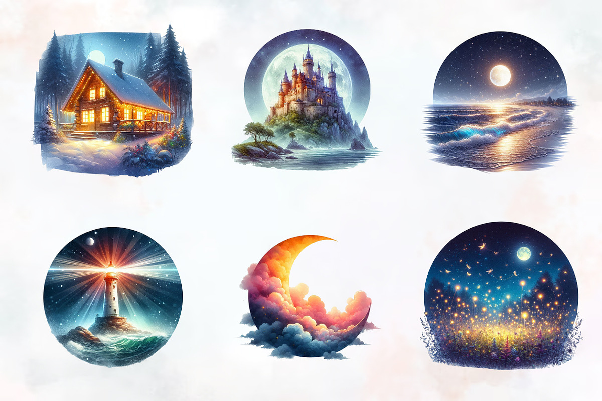 Night Scenery Watercolor Clipart, an Illustration by RobertsArt (Photo 5 of 7)