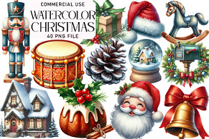 Watercolor Christmas Clipart, an Illustration by Daily.Designs