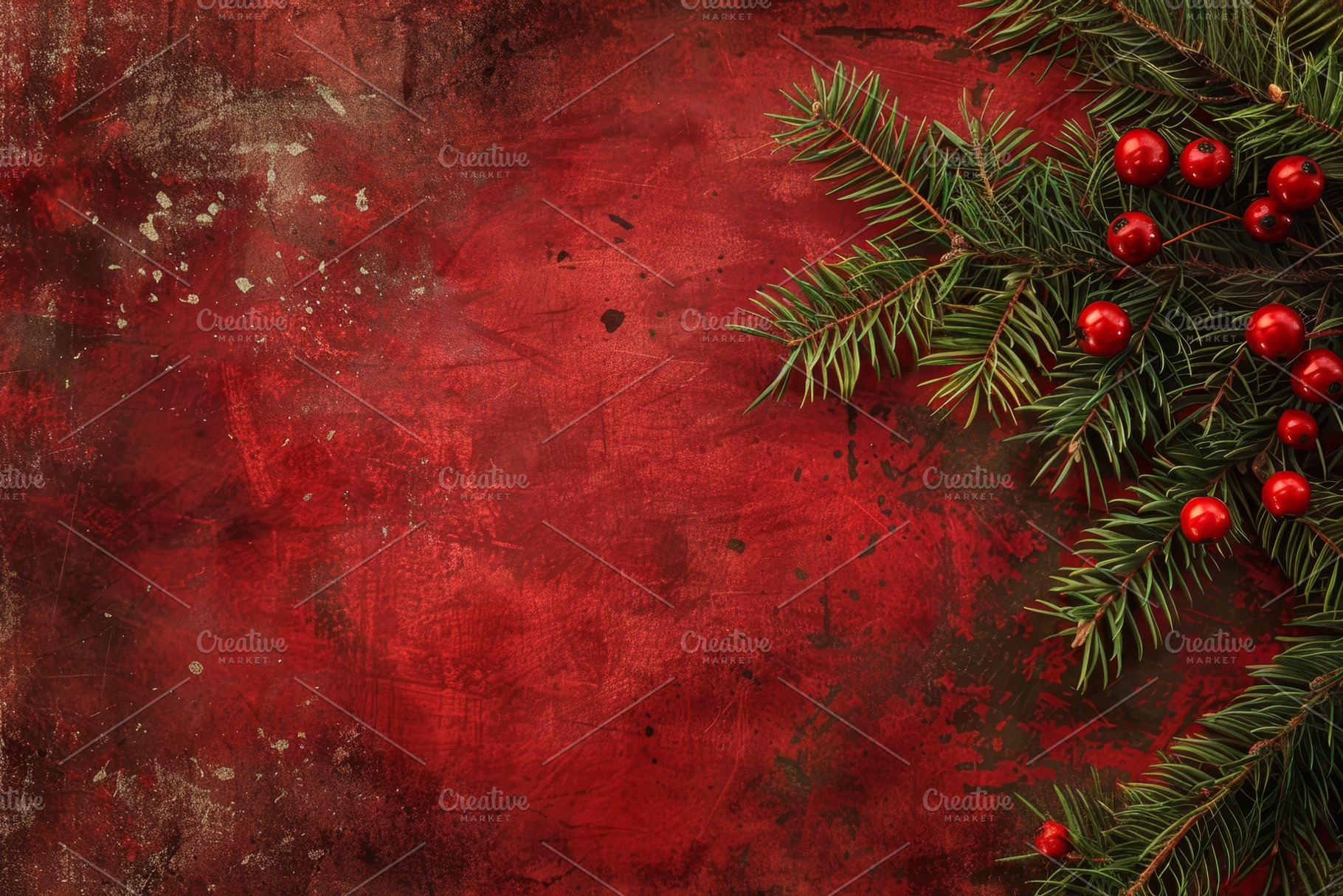 Festive Evergreen Branches With Red, a Photo by Tanuart