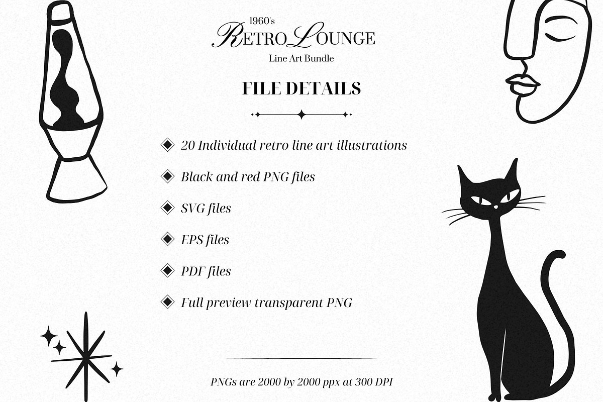 Retro Lounge Line Art Bundle, a Decorative Illustration by Fins and Fiction (Photo 2 of 6)