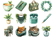 Watercolor Green Planner Clipart, an Illustration by Libby Wishes (Thumbnail 4 of 5)