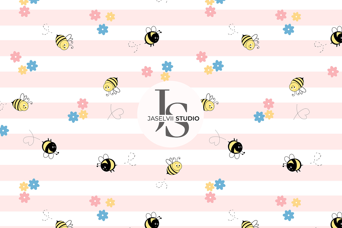 Bee Stripes - Pink, a Pattern Graphic by Jaselvii Studio (Photo 4 of 4)