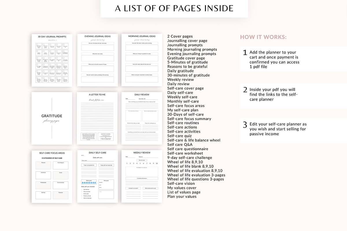 Self-care wellness planner Canva, a Templates & Theme by Cate Creates (Photo 4 of 7)