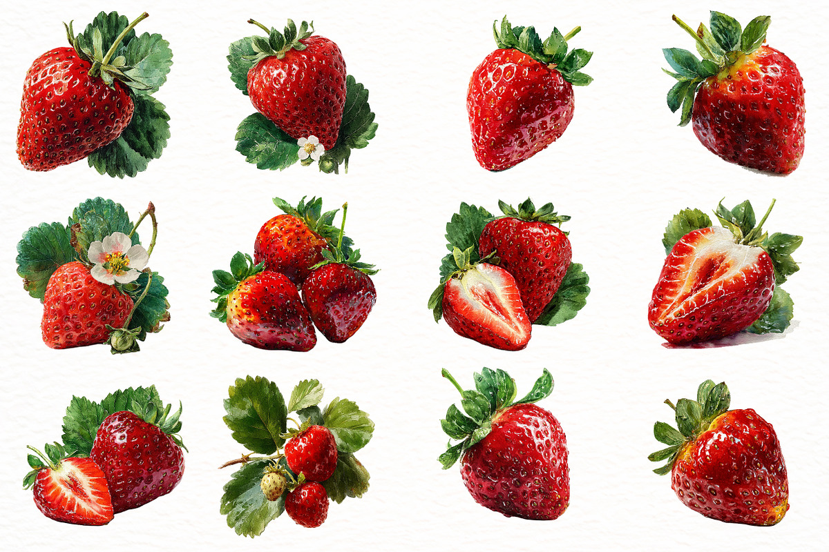 Watercolor strawberry Clipart, an Illustration by Designworld (Photo 2 of 7)