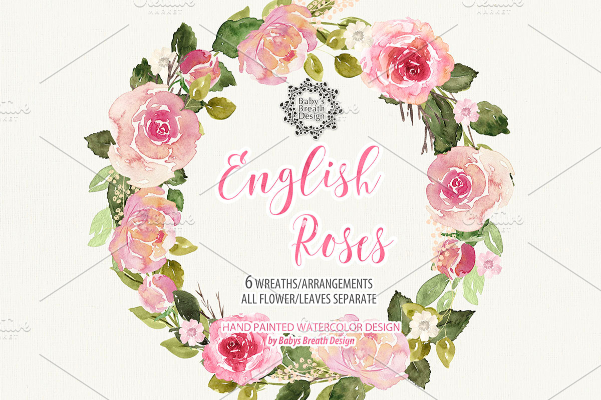 Watercolor English Roses wreaths, an Illustration by Babysbreath/Dandelionery (Photo 2 of 3)