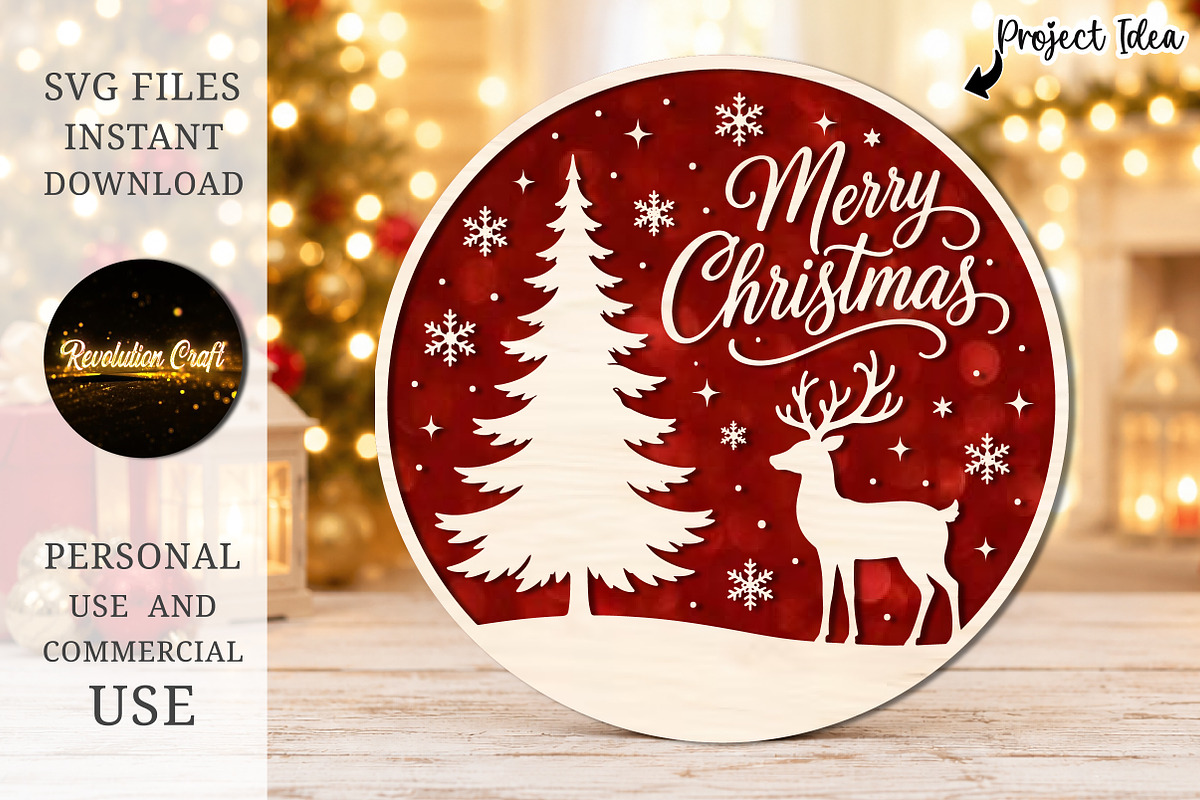 Merry Christmas Deer Round Sign SVG, an Object Graphic by OK Design (Photo 3 of 3)