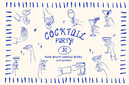 Whimsical Cocktail Drinks Hand Drawn, a Food Illustration by Honey Island Studio