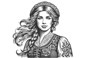 Lithuanian Woman in Traditional Folk, a Person Illustration by AlexArt