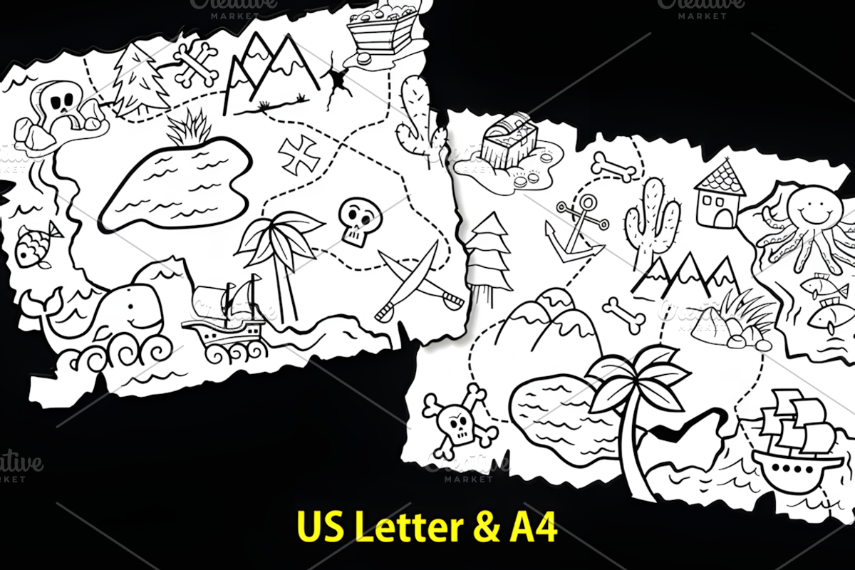 Treasure Map Adventure Coloring Page, a Decorative Illustration by ...
