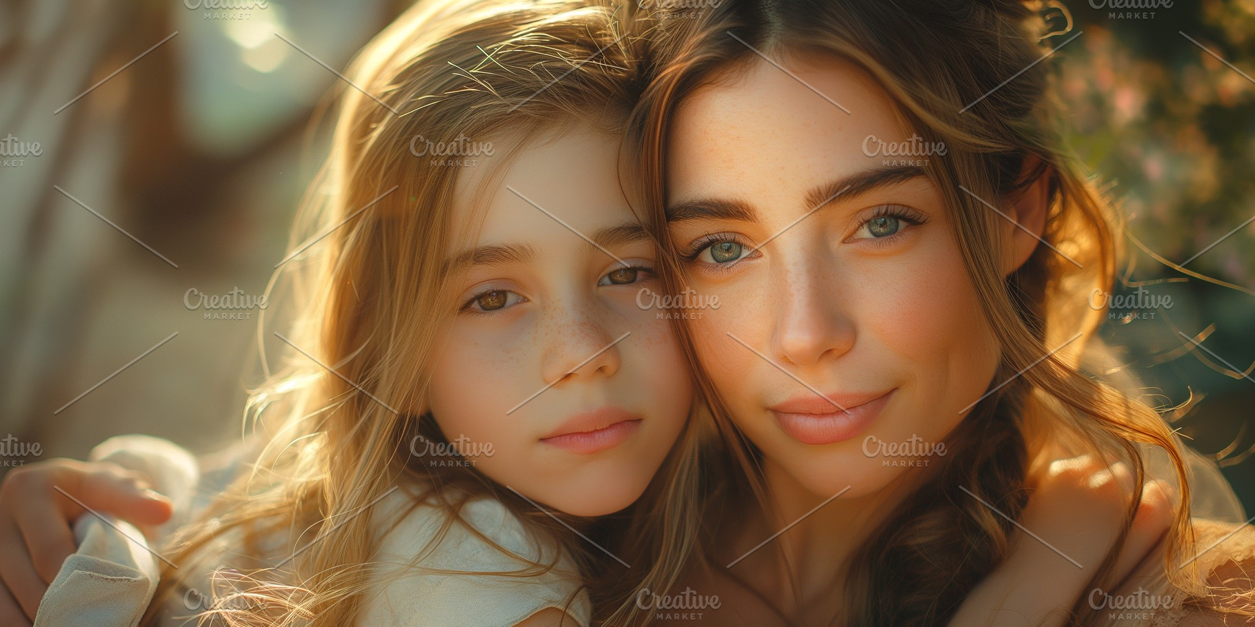 A touching moment between a mother and daughter, both with light brown hair and, a Person Photo by ImageMir