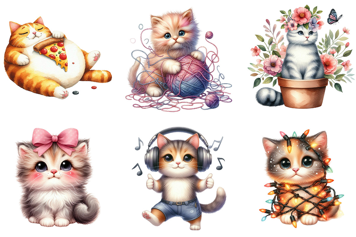 Cute Cat Sublimation Clipart, an Illustration by DreamArtGraphic (Photo 2 of 4)