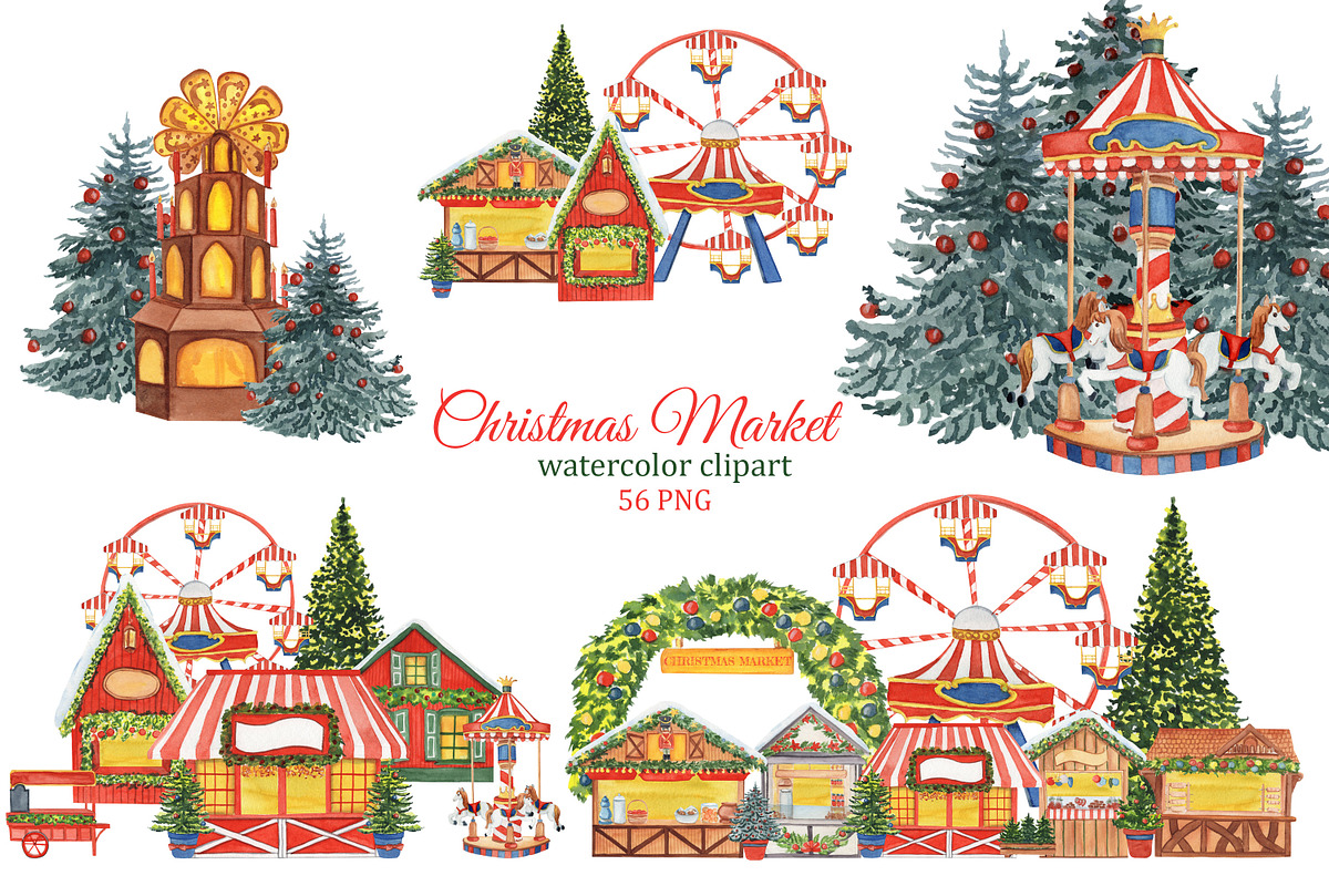 Christmas Market watercolor set, an Illustration by s.yanyeva (Photo 1 of 8)