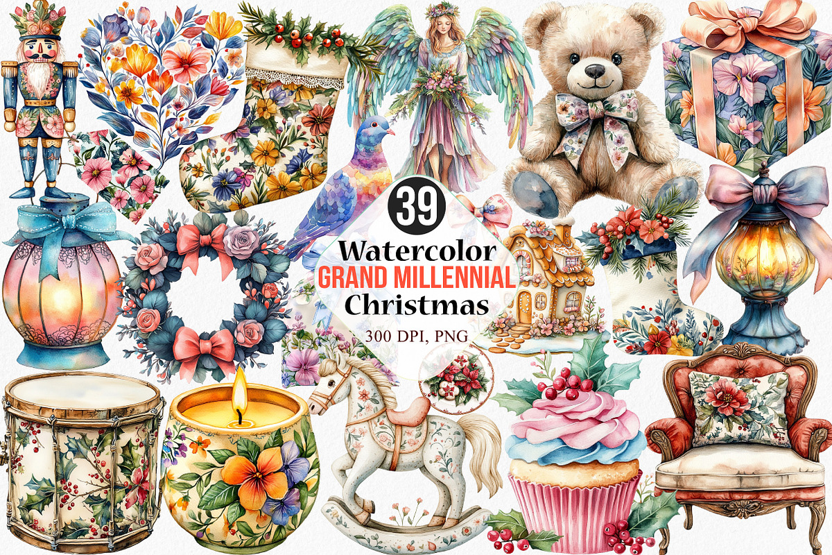 Watercolor Grand Millennial Christma, an Illustration by Canvas Craft (Photo 1 of 7)