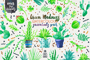 Green Madness-Watercolor Succulents