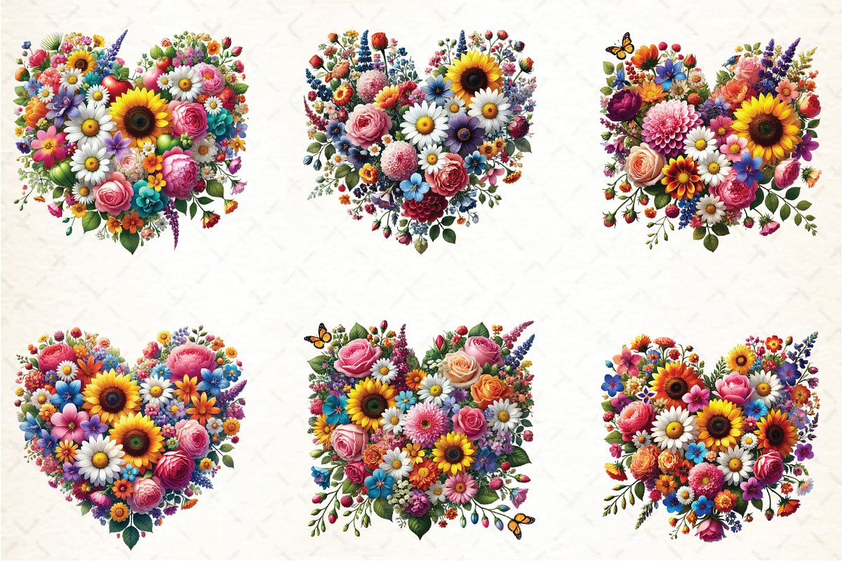 Flower Hearts Valentines Day Clipart, an Illustration by DreamCafeArt (Photo 4 of 5)