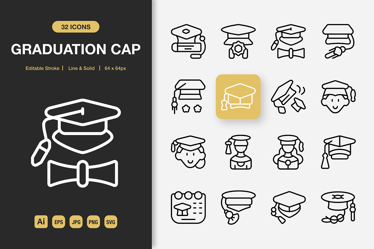 Graduation Cap Icons, an Icon by Spacepixel Creative (Photo 1 of 3)