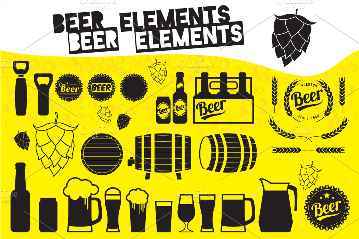 Beer elements and badges, a Food Illustration by faitotoro (Photo 1 of 2)