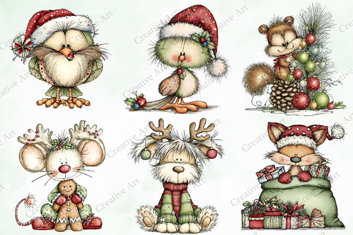Whimsical Christmas Fluffy Animals, an Illustration by Creative Art (Photo 2 of 10)