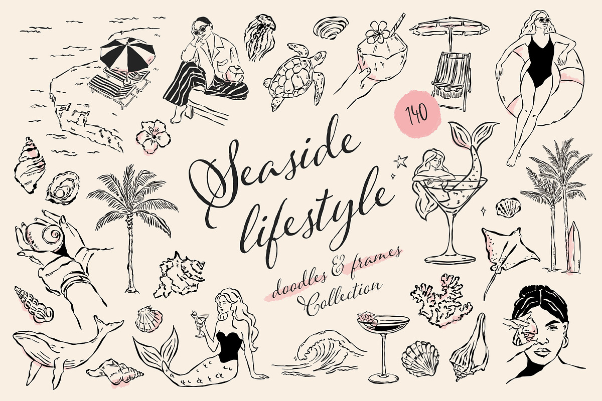 Seaside Lifestyle Illustrations, an Object Graphic by DesignThatMatters (Photo 1 of 15)