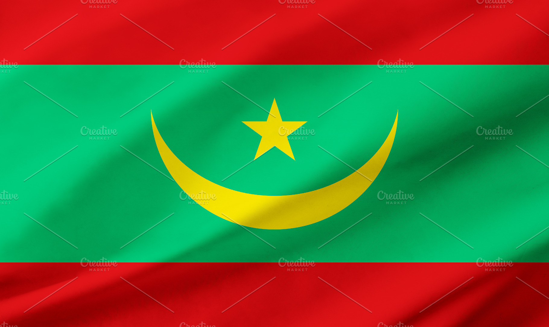 Mauritania flag background with waving fabric texture, a Holiday Photo by Davizro's Market