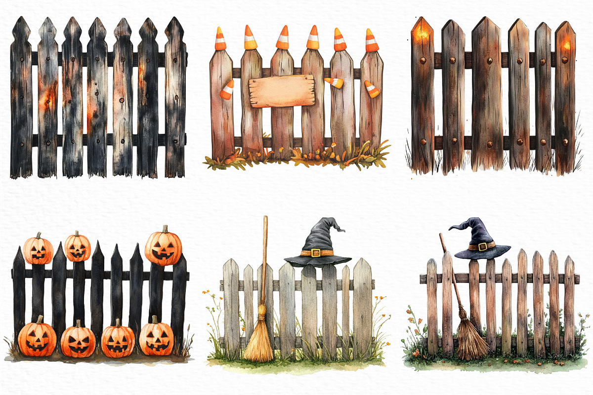Watercolor Halloween Fence Clipart, an Illustration by Craft Nest (Photo 2 of 6)