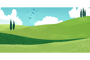 Green mountain meadow, rolling hills, an Illustration by art PVP - market