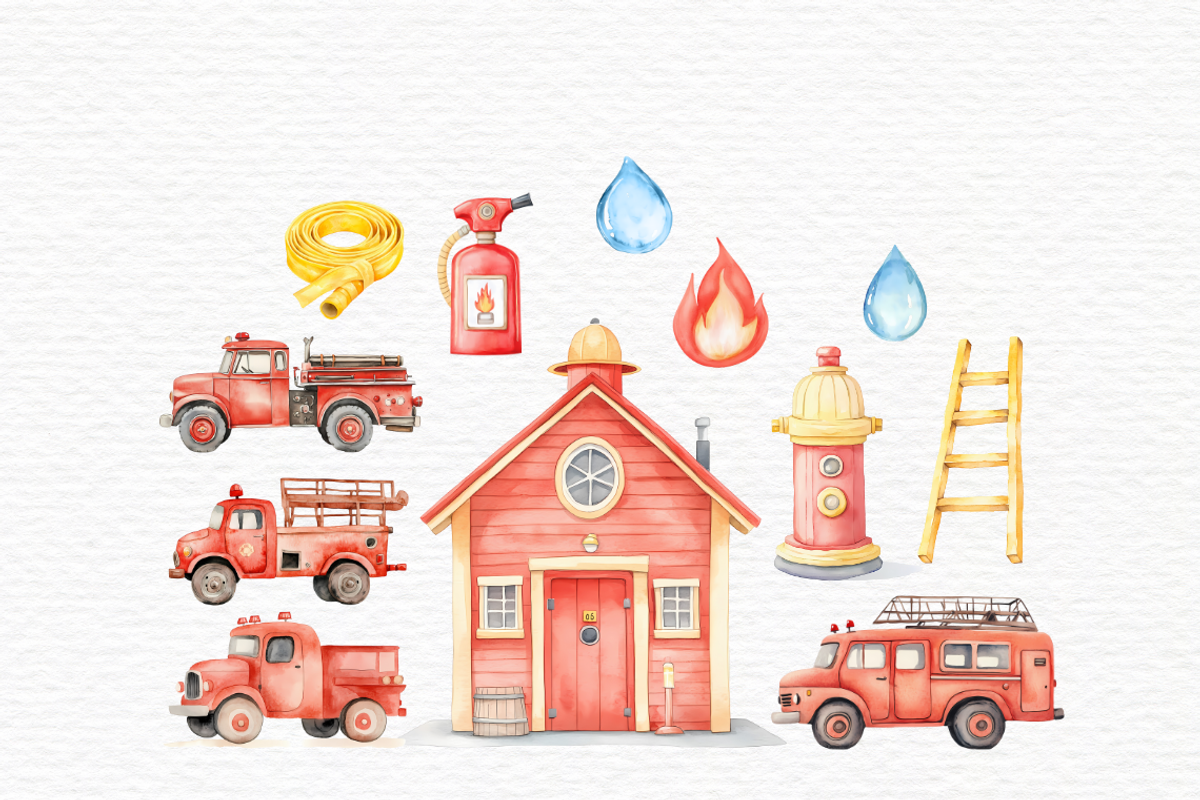 Fire truck watercolor Fire engine, a Transportation Illustration by Invite to Clipart (Photo 4 of 5)