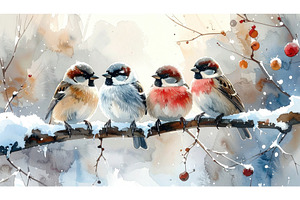 Row of four small round birds with, an Animal Photo by Igor Tichonow