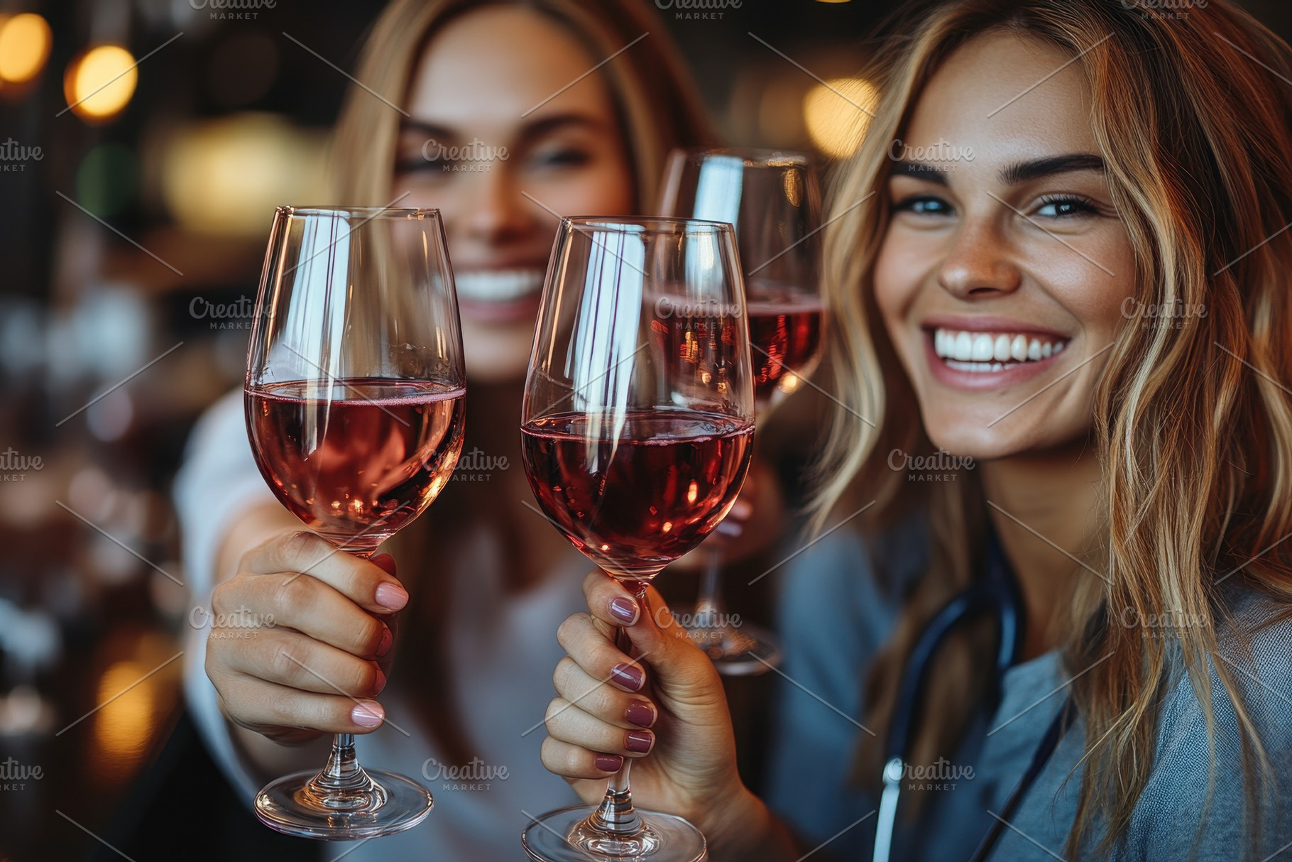 Friends enjoying a joyful toast with, a Photo by Tanuart
