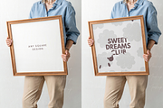 Wood Square Frame in Hands Mockup, a Product Mockup by TatiMockup (Thumbnail 2 of 3)