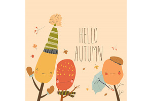 Cartoon Colorful Autumn Trees Saying