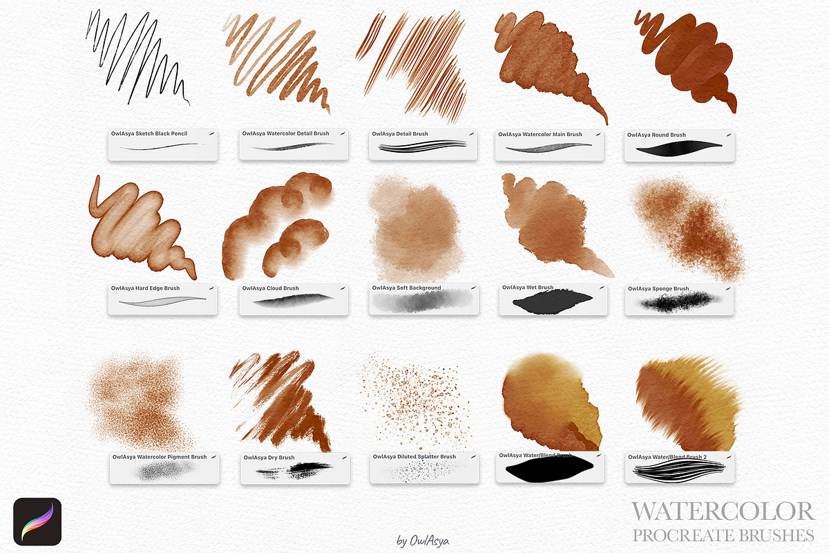 Watercolor Brushes for Procreate, a Brush Add-On by owlasya (Photo 3 of 9)