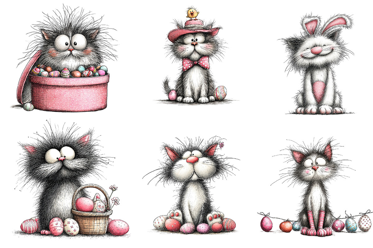 Whimsical Funny Easter Cat Clipart, an Illustration by CreationArt (Photo 6 of 7)