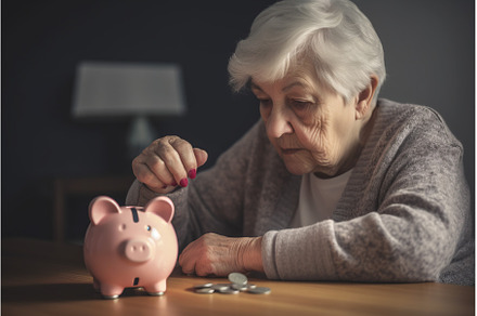 Elderly woman putting coins into, a Business Photo by Ylivdesign