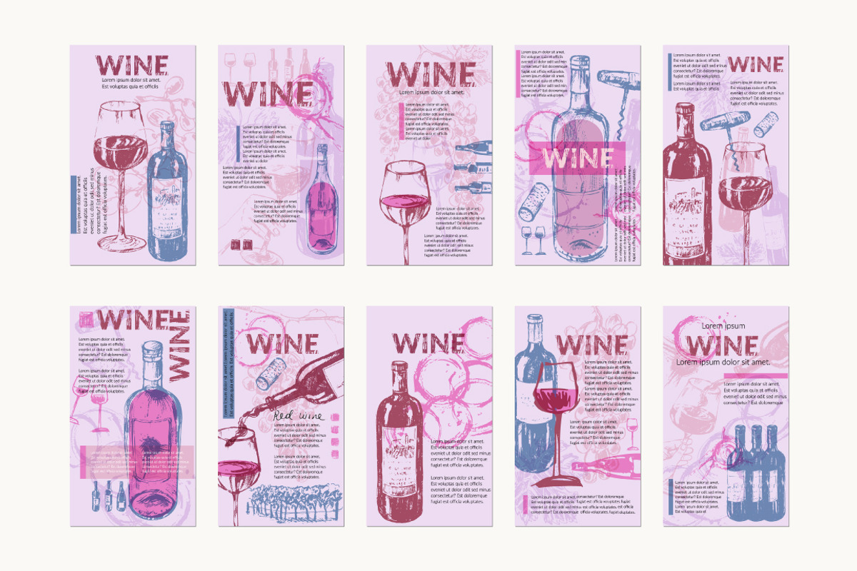 Wine background set, a Food Illustration by katya.bogina
