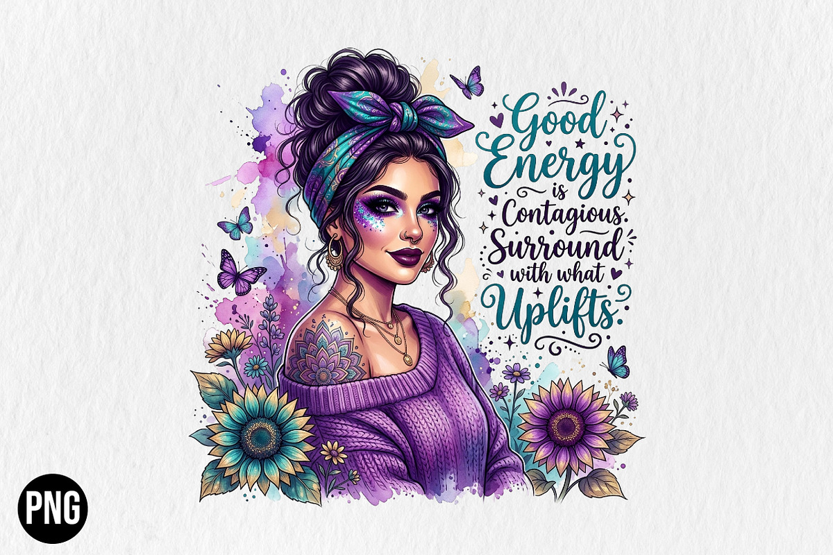 Good Energy is Contagious Boho Girl, a Seasonal Illustration by CraftArtStudio (Photo 1 of 4)