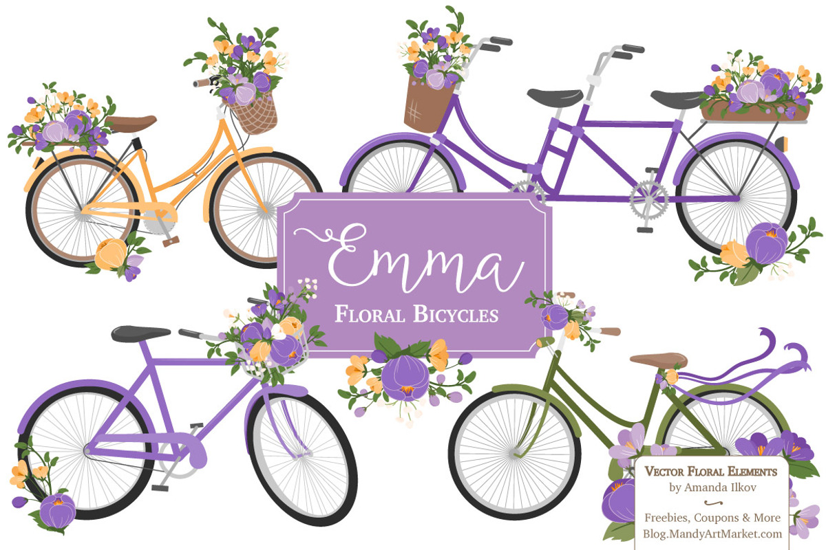 Spring Floral Bicycles Clipart, a Graphic by Amanda Ilkov (Photo 1 of 5)