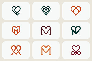Minimalist Heart Monogram Logo Set, a Branding & Logo Template by Vectorium Studio