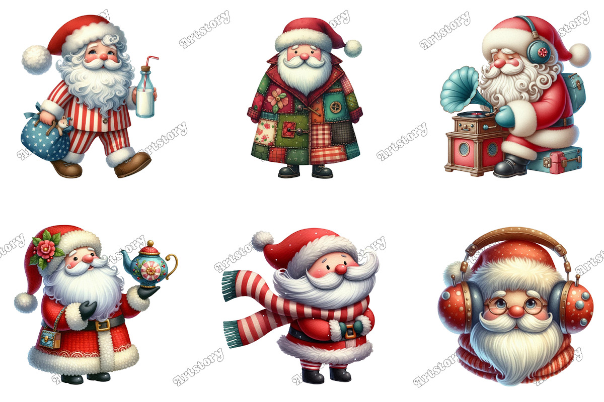 Quirky Whimsical Santas Clipart, an Illustration by designcity5 (Photo 3 of 5)