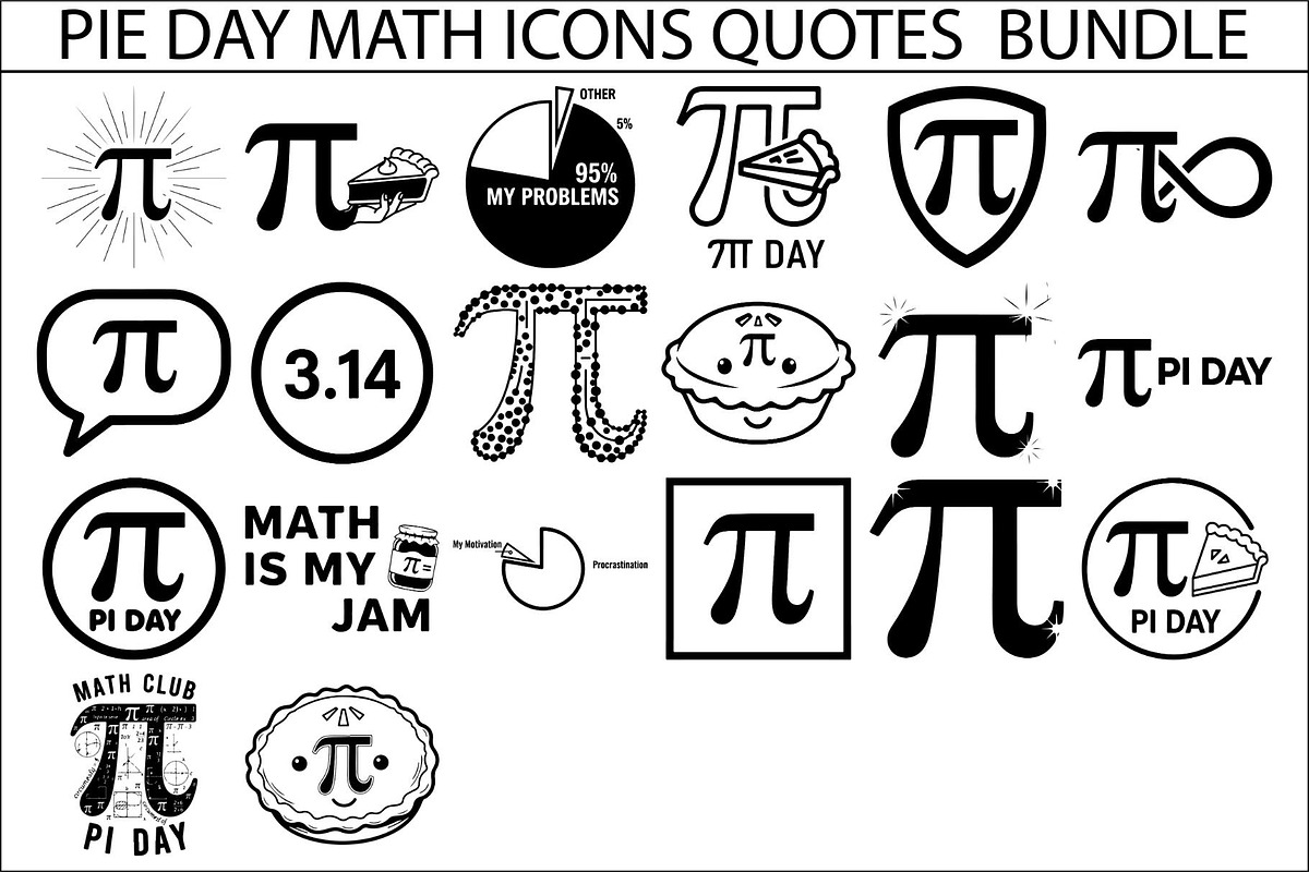 Pi Day Math Icons Quotes Set, an Illustration by Designer_Momina (Photo 1 of 13)
