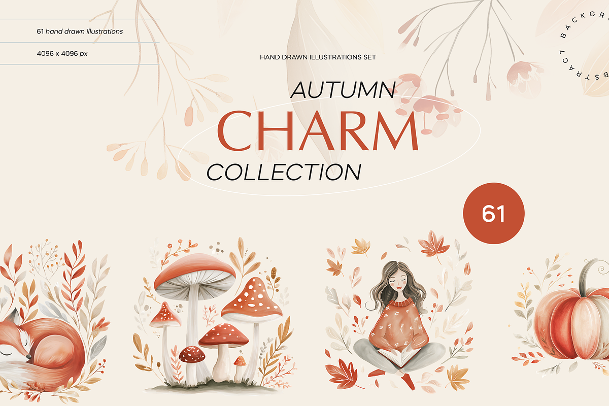 Autumn Charm Watercolor Collection, a Seasonal Illustration by Lumeno (Photo 1 of 7)